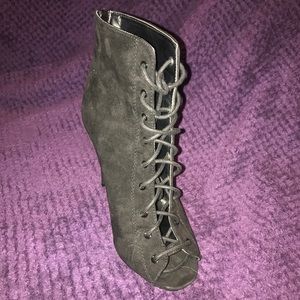 Black Suede Lace Up High Heel Booties